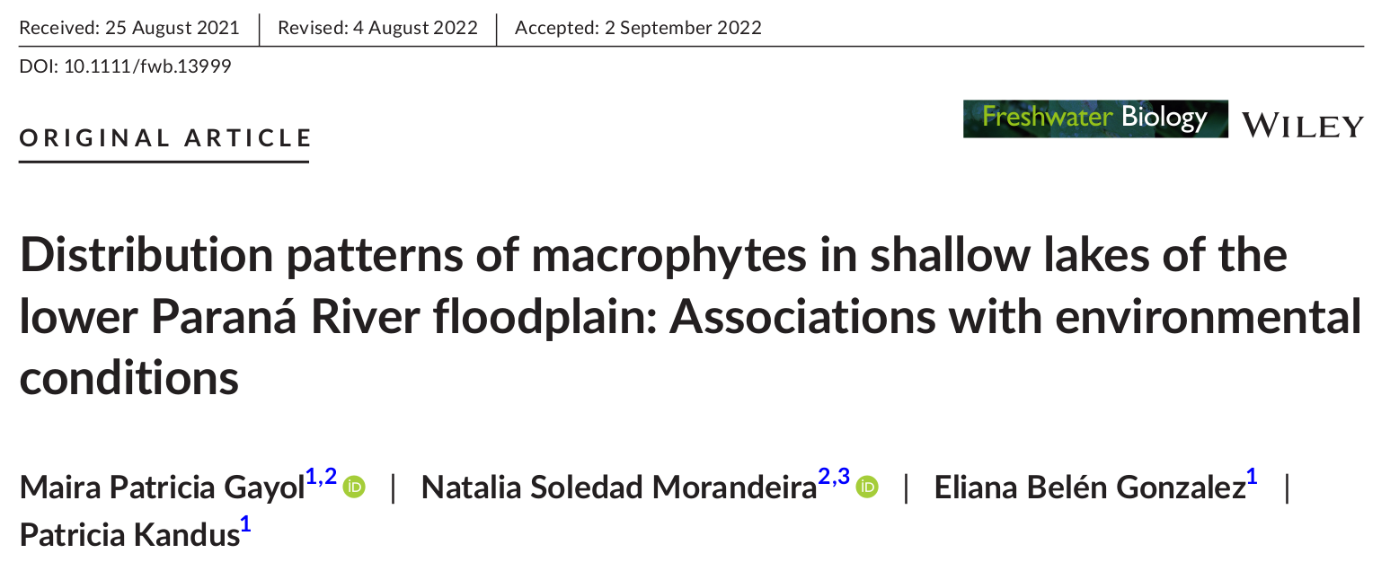 Captura de pantalla del pdf: título del artículo de Freshwater Biology y autorías
